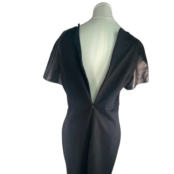 Antonio Melani leather v-neck stretchy black dress, sz 12 sleek, nylon sides - Picture 6 of 11